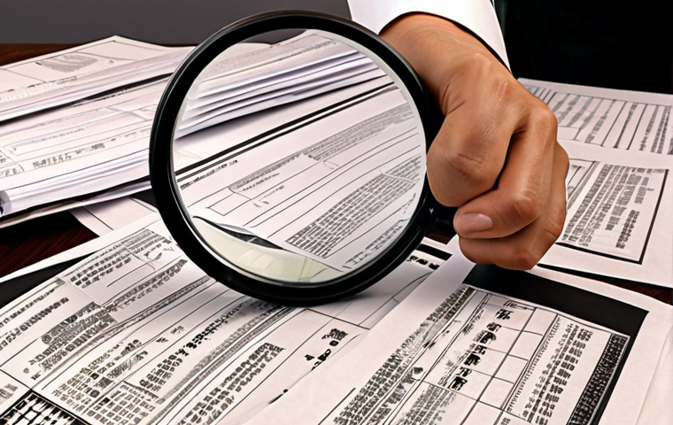**Prompt:** Stack of trade contract documents with magnifying glass, overflowing paperwork, stressed rookie trader looking overwhelmed. Emphasis on complex Kanji characters.