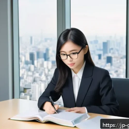 무역 전문가가 알아야 할 자격증 리스트 - A modern Japanese office scene focused on international trade certification study: a young professio...