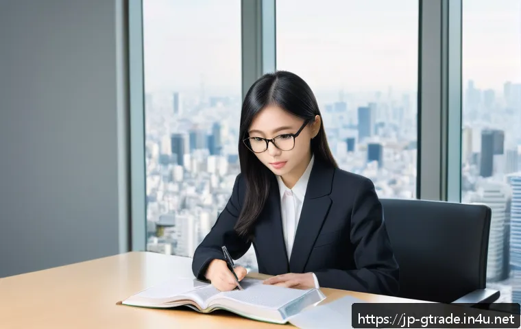 무역 전문가가 알아야 할 자격증 리스트 - A modern Japanese office scene focused on international trade certification study: a young professio...