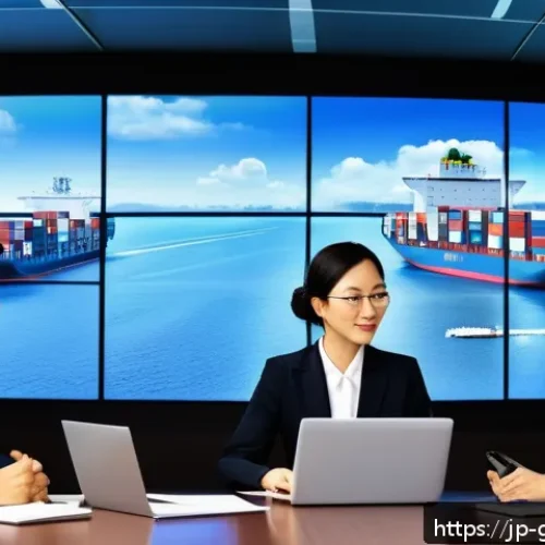 글로벌 무역 실무에서 자주 쓰이는 용어 - A modern international trade office scene featuring a diverse group of Japanese business professiona...
